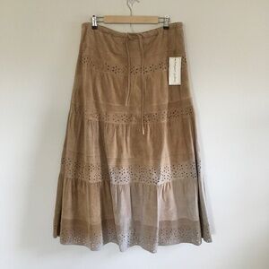 Margaret Godfrey Sz 8 Western Cowgirl Suede Leather Camel Eyelet Tiered Skirt